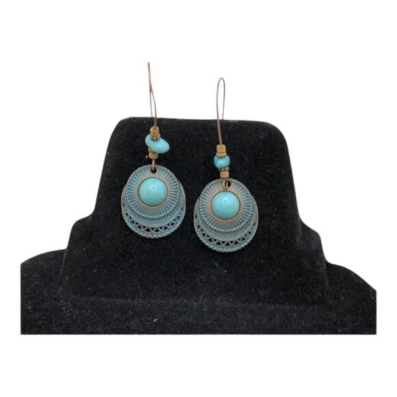 Unique Ethnic Boho Style Beaded Bronze Turquoise Classic Drop Earrings - Picture 2 of 11